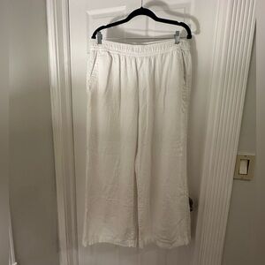 Wide leg white linen pants